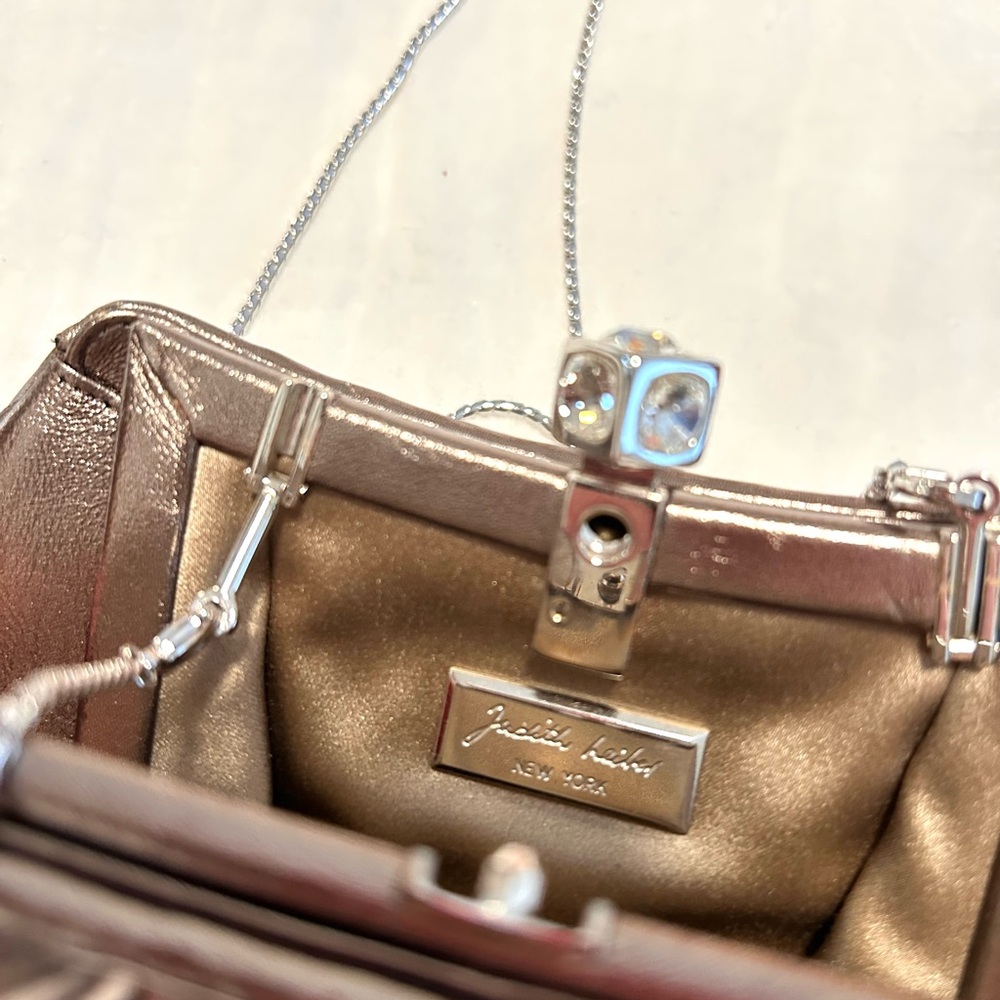 Judith Leiber Metallic Silver Minaudière with Chain Strap